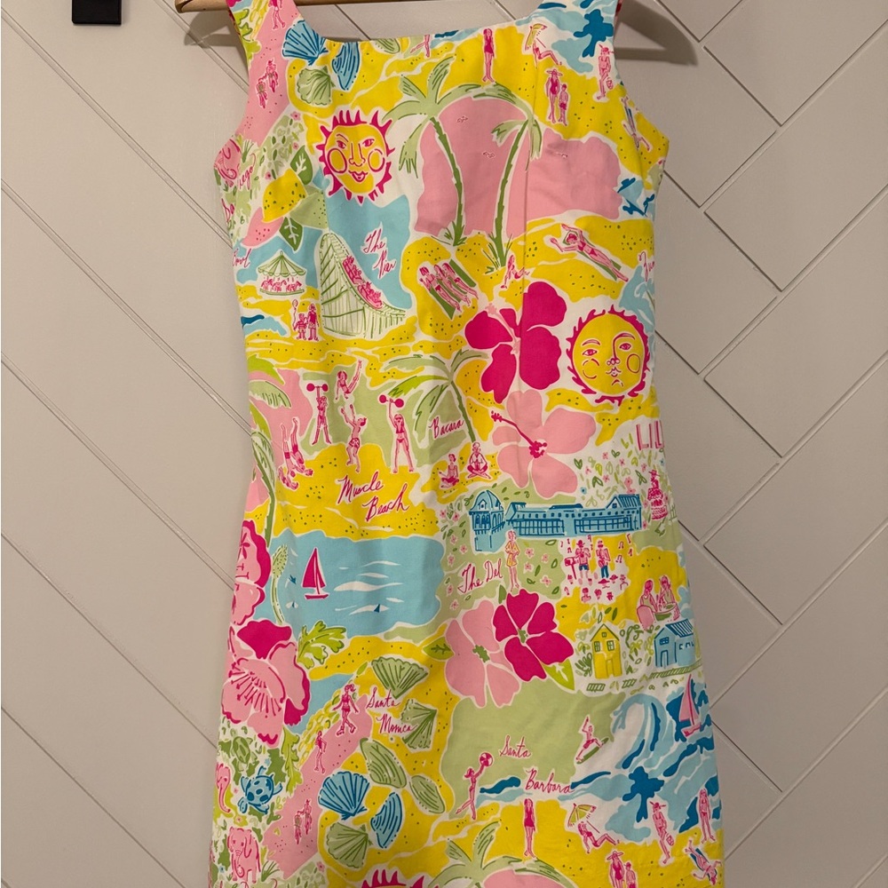 Lilly Pulitzer HTF Lillywood California white labePink and Yellow Tropical Dress